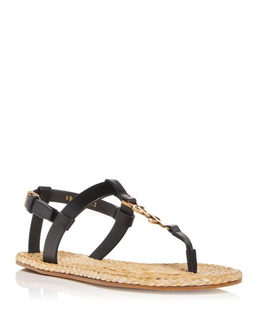 Saint Laurent Leather Cassandra Slingback Thong Sandals in Nero (Black) | Lyst