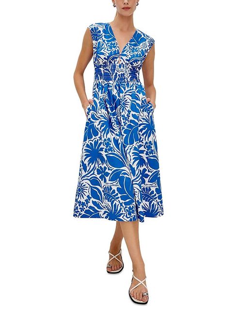 Rails Blue Roxanne Smocked Midi Dress