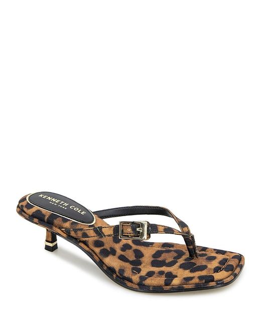 Kenneth Cole Women's Gillie Square Toe Print Kitten Heel Thong Sandals
