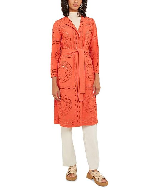Misook Red Eyelet Open Front Long Jacket