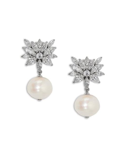 Nadri Metallic Sav Cubic Zirconia Cluster & Cultured Freshwater Pearl Clip On Drop Earrings