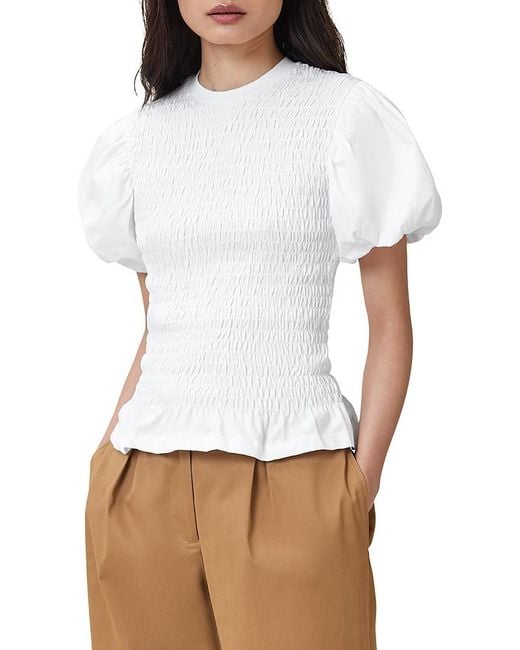 AllSaints White Dael Peplum Puff Sleeve Top