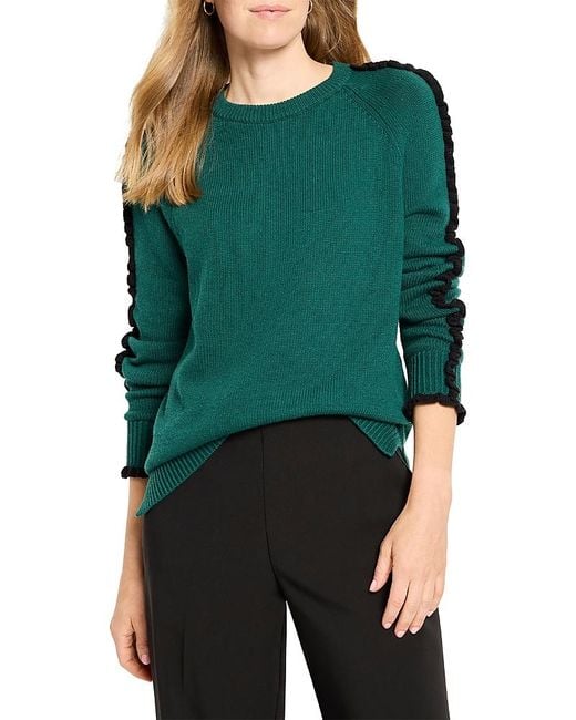 NIC+ZOE Green Ruffled Down Sweater