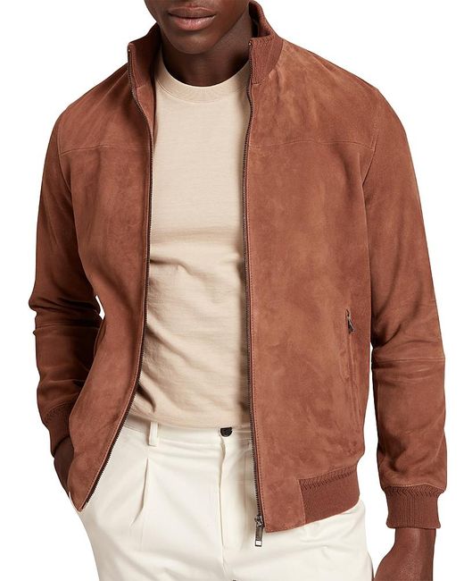 Ted Baker Brown Peveril Suede Funnel Neck Bomber Jacket for men