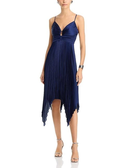 MILLY Blue Joanna Pleated Satin Dress
