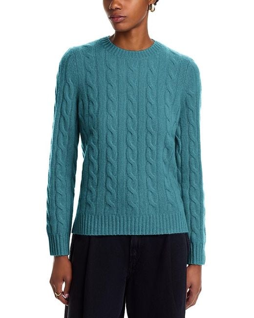 C by Bloomingdale's Cashmere Women's Blue Cable Knit Crewneck Sweater