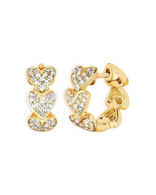 EF Collection 14K Diamond Heart Cluster Huggie Hoop Earrings in