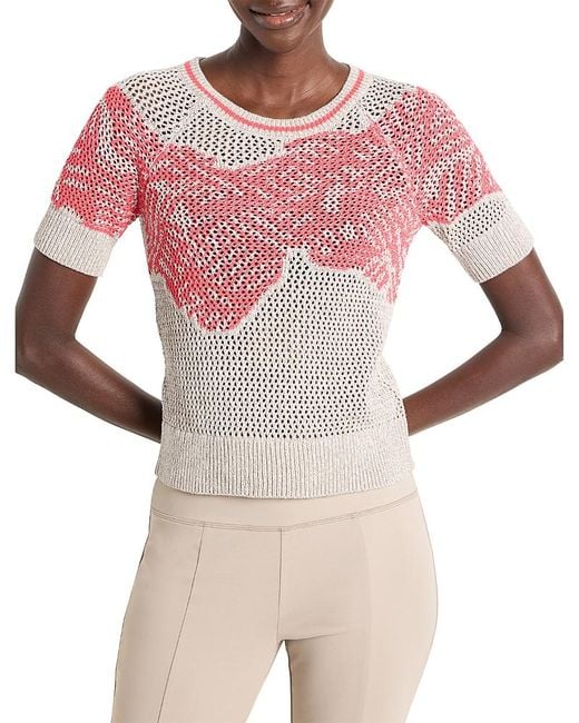 NIC+ZOE White Dancing Mesh Short Sleeve Sweater