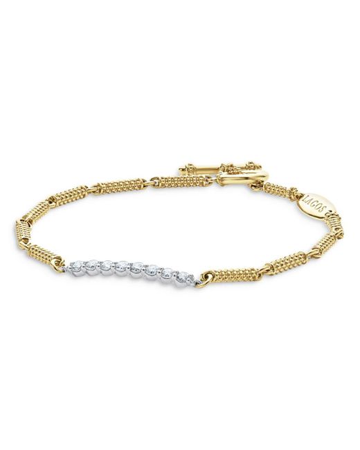 Lagos 18k White & Yellow Gold Signature Caviar Diamond Bead Link