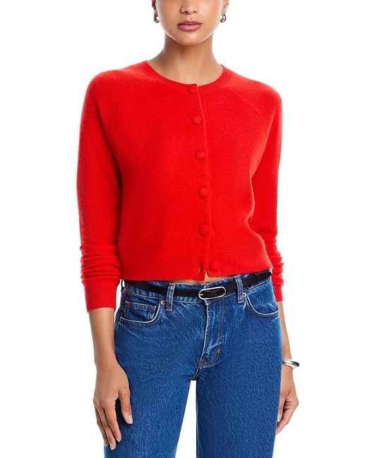 Aqua Women's Red 100% Cashmere Crewneck Cardigan