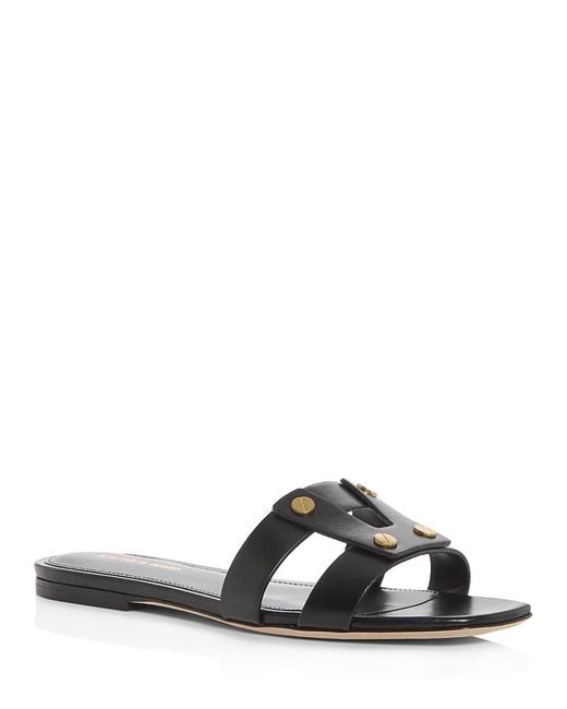 Veronica Beard Black Via Stud Slide Sandals