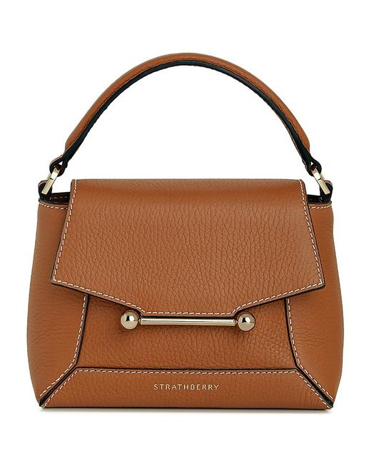 Strathberry Brown Mosaic Nano Leather Top Handle Bag