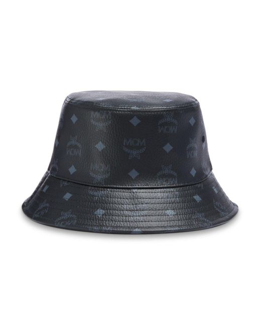 MCM Visetos Faux Leather Logo Print Bucket Hat in Black Lyst