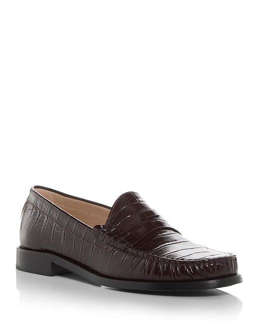 Stuart Weitzman Brown Lottie Embossed Loafers