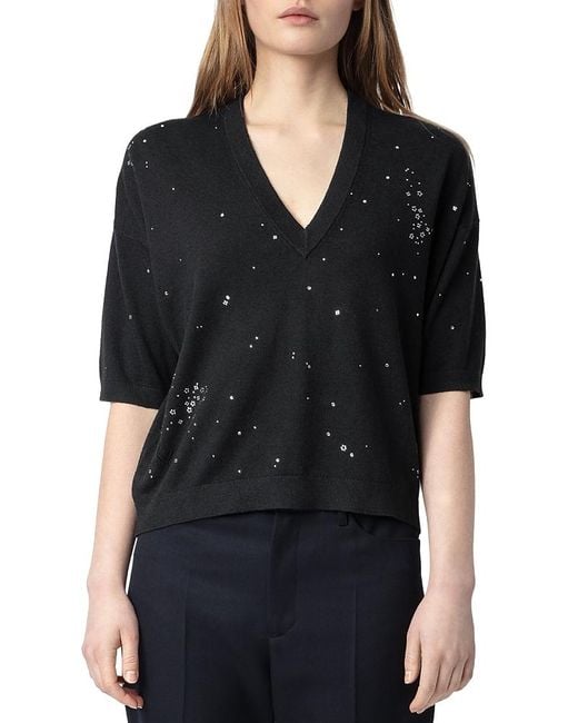 Zadig & Voltaire Wully Lico V Neck Sweater in Black | Lyst