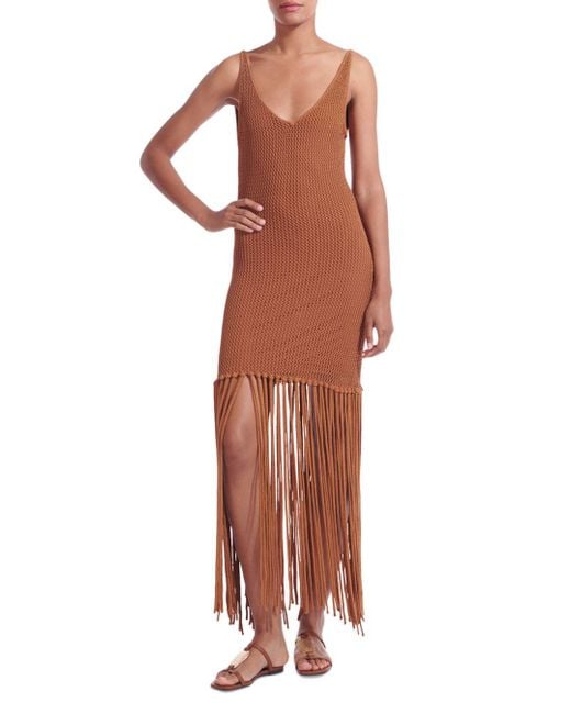 STAUD Cotton Cossette Crochet Fringe Dress Lyst Canada