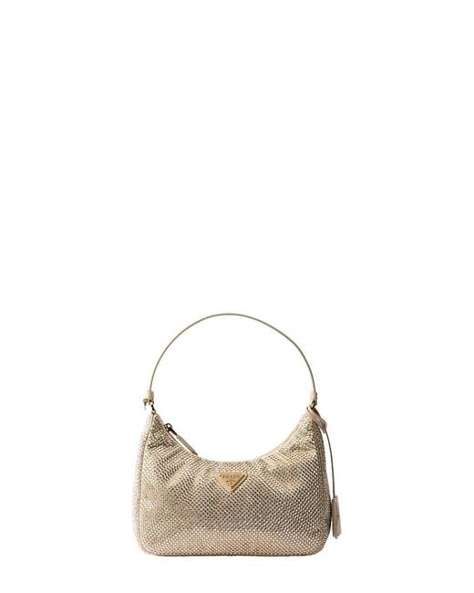Prada Metallic Re-Edition 2005 Mini Crystal-Studded Satin Bag