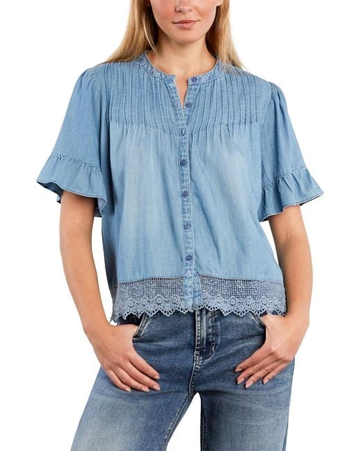 BILLY T Blue Cafe Pleats Top
