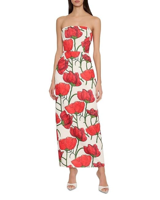 MILLY Red Peony Orion Jacquard Dress
