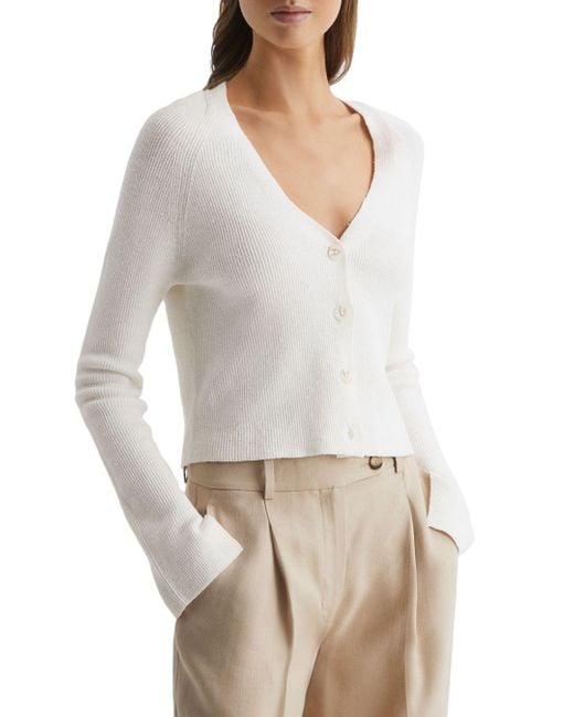 Reiss Celia Linen Blend Cardigan In White | Lyst