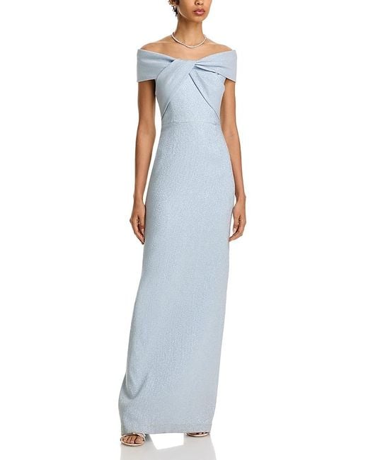 sachin and babi light blue dress Rickie Freeman For Teri Jon Chiffon Off Shoulder Gown - Coral Multi main image 1