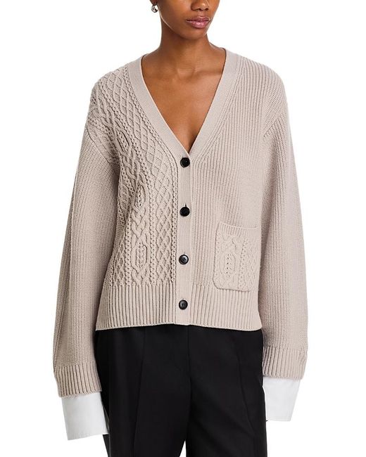 Phillip Lim Women's Natural Cable Knit V Neck Boyfriend Cardigan