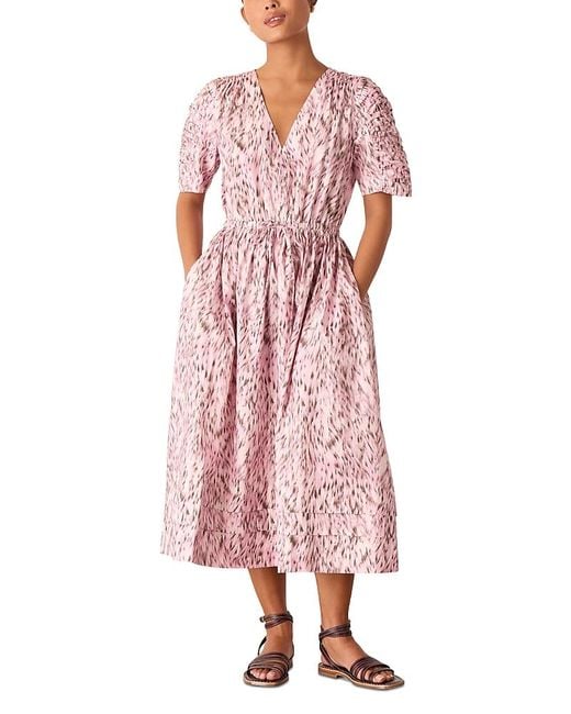 Whistles Petite Leopard Midi Dress in Pink | Lyst