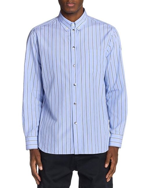 Moncler Blue Striped Button Down Shirt for men