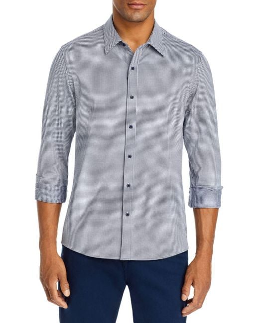 Michael Kors Synthetic Slim Fit Stretch Gingham Shirt in Midnight (Blue ...