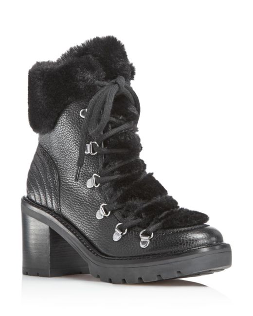 Lyst - Marc Fisher Daven Leather & Faux-fur Cuff Lace Up Booties in Black