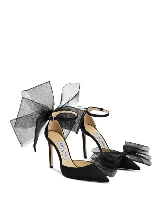Jimmy Choo Leather Averly Bow Ankle Strap Pumps in Black Lyst