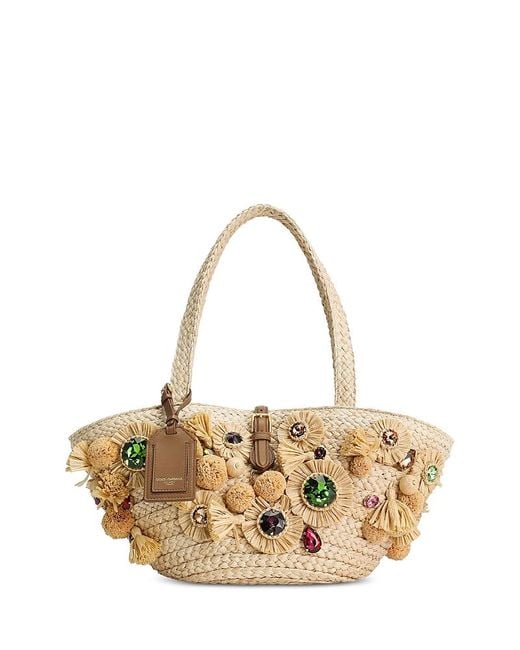 Dolce & Gabbana Metallic Embellished Straw Bag