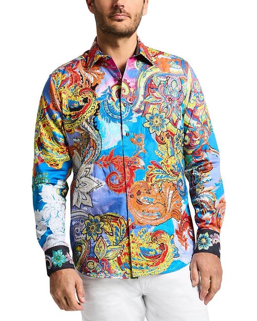 Robert Graham Blue Taborksy's Tale Printed Long Sleeve Button Front Shirt for men