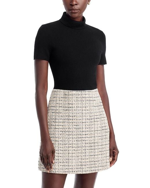 Theory Women's Black Short Sleeve Roll Neck Mini Dress