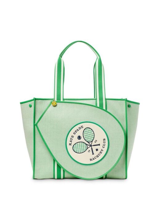 Kate Spade Courtside Large Canvas Tennis Tote in Green Lyst