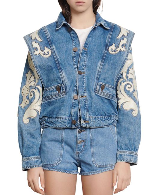 Sandro Kevin Embroidered Denim Jacket 