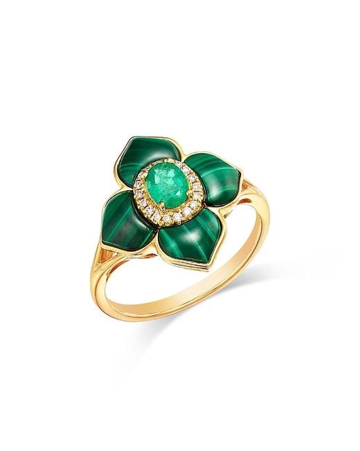 Bloomingdale's Fine Collection Green Emerald, Malachite & Diamond Clover Ring