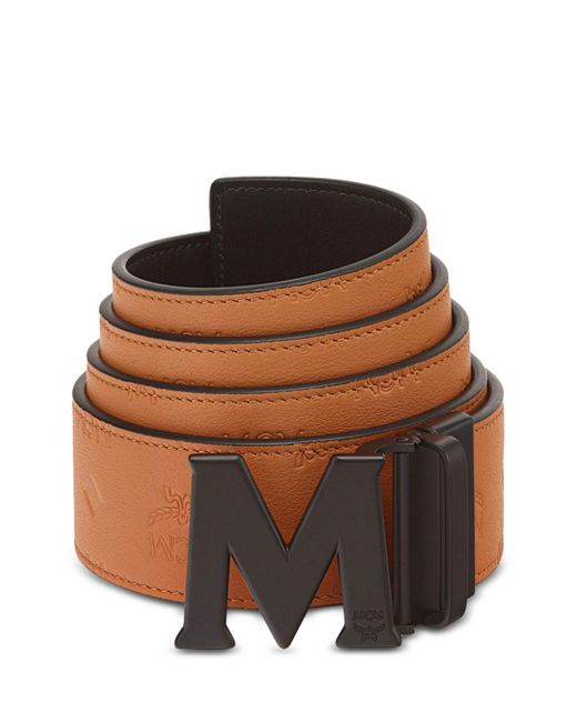 MCM Claus Leather Logo Buckle Belt in Orange for Men | Lyst