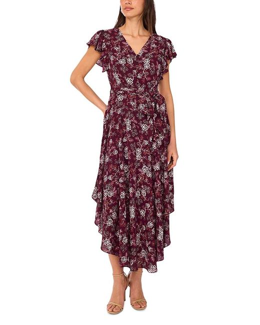 Vince Camuto Red V-neck Flutter-sleeve Maxi Dress