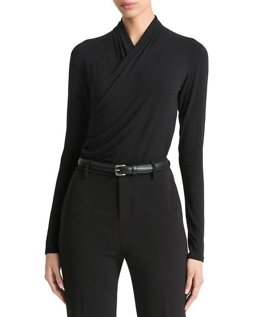 Vince Black Long Fixed Wrap Long Sleeve Top