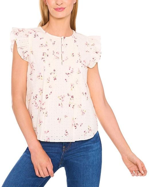 Cece White Pin Tuck Ruffle Top