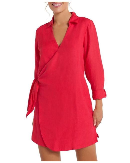 Hermoza Red Isla Wrap Dress Cover Up