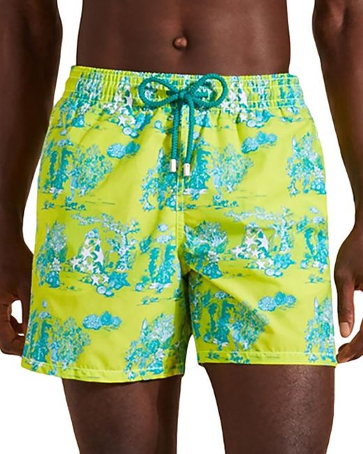 Vilebrequin Green Moorea Deep Sea Toile De Jouy Print 6 Swim Trunks for men