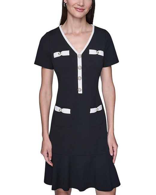Karl Lagerfeld Blue Scuba Crepe A Line Dress