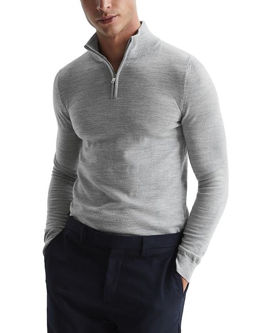 Reiss Gray Blackhall Merino Wool Slim Fit Quarter Zip Mock Neck Sweater for men