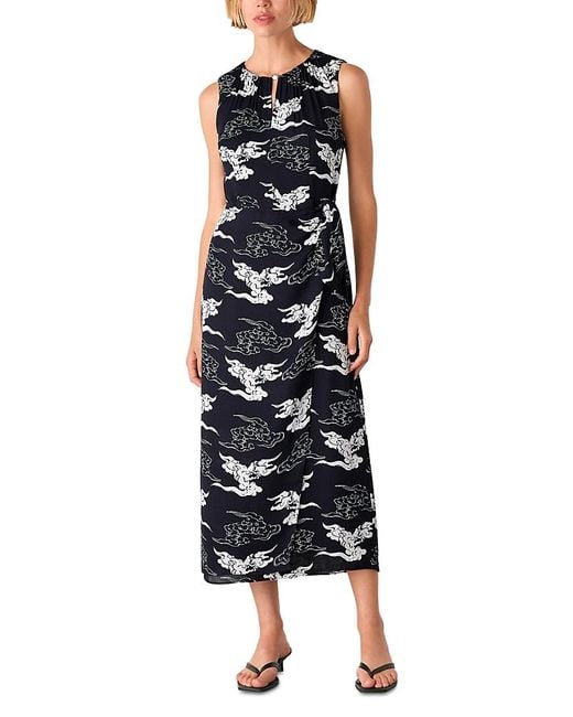 Whistles Blue Cloud Tie Waist Midi Dress