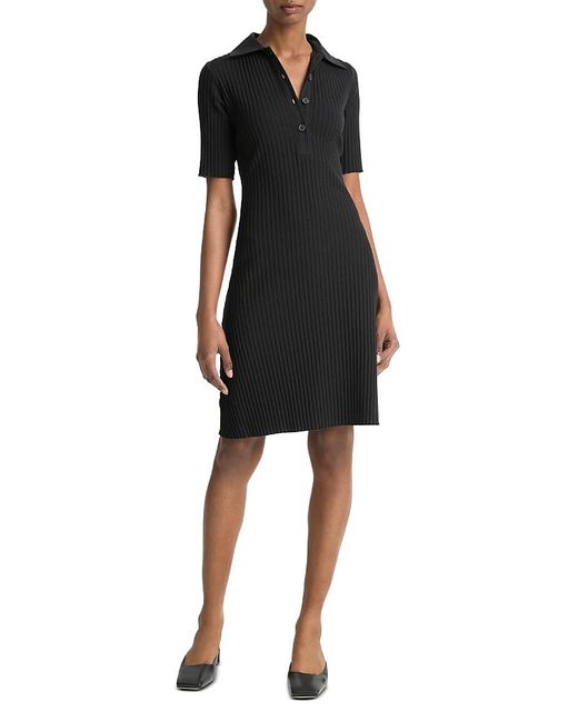 Vince Black Elbow Sleeve Polo Dress