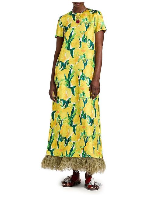 LaDoubleJ Yellow Swing Dress With Feathers