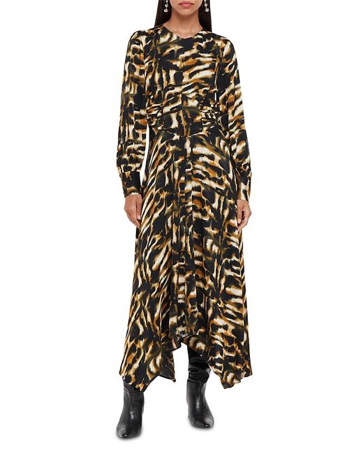 Whistles Multicolor Smoke Print Gathered Midi Dress