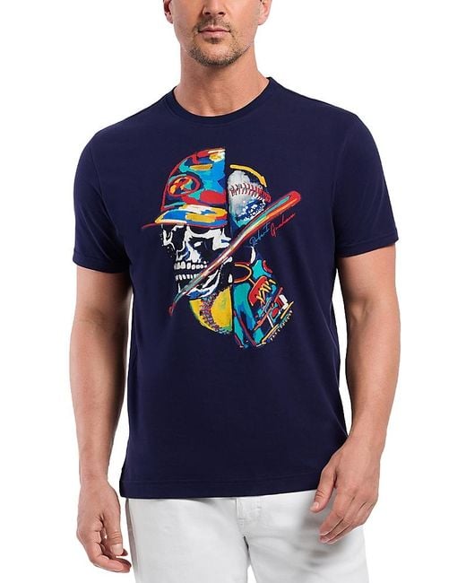Robert Graham Blue Skull Slugger Short Sleeve Graphic Tee for men